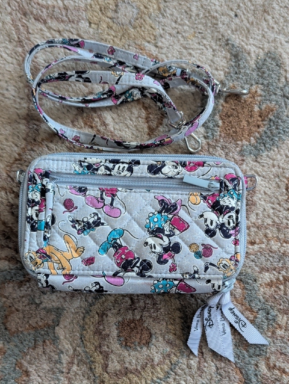 Disney Vera Bradley Mickey Mouse Family Fun Character Quilted Crossbody Wallet